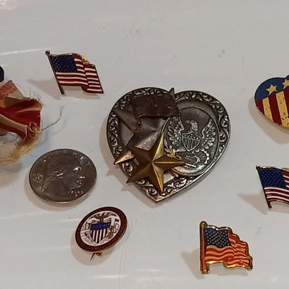 Patriotic 4th of July Lapel Pin Collection (7) Items Red, White + Blue